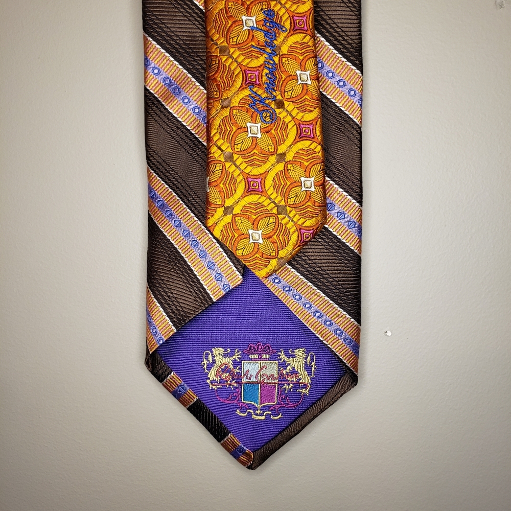 Robert Graham Men's Silk Tie Orange Brown Pattern Knowledge Wisdom Truth USA